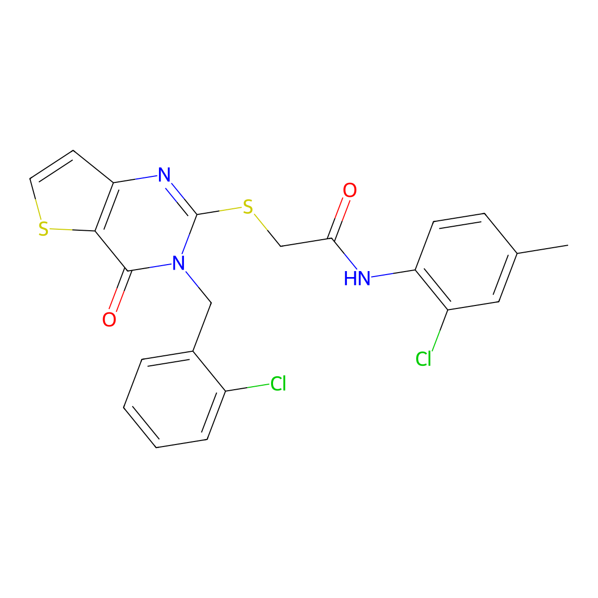 N-(2-chloro-4-methylphenyl)-2-((3-(2-chlorobenzyl)-4-oxo-3,4-dihydrothieno[3,2-d]pyrimidin-2-yl)thio)acetamide molecular structure, CAS 1795190-06-5