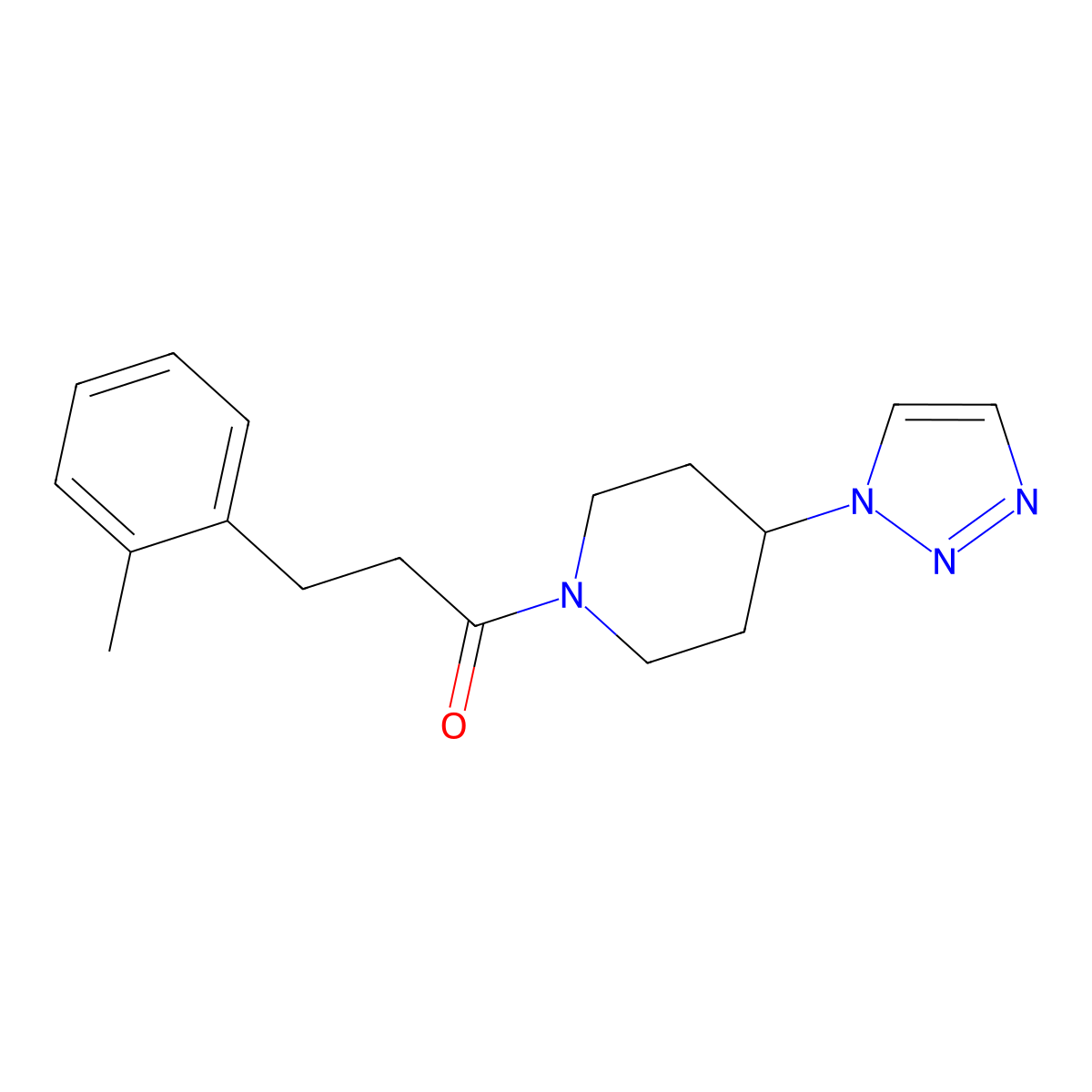 1-(4-(1H-1,2,3-triazol-1-yl)piperidin-1-yl)-3-(o-tolyl)propan-1-one molecular structure, CAS 1795190-34-9