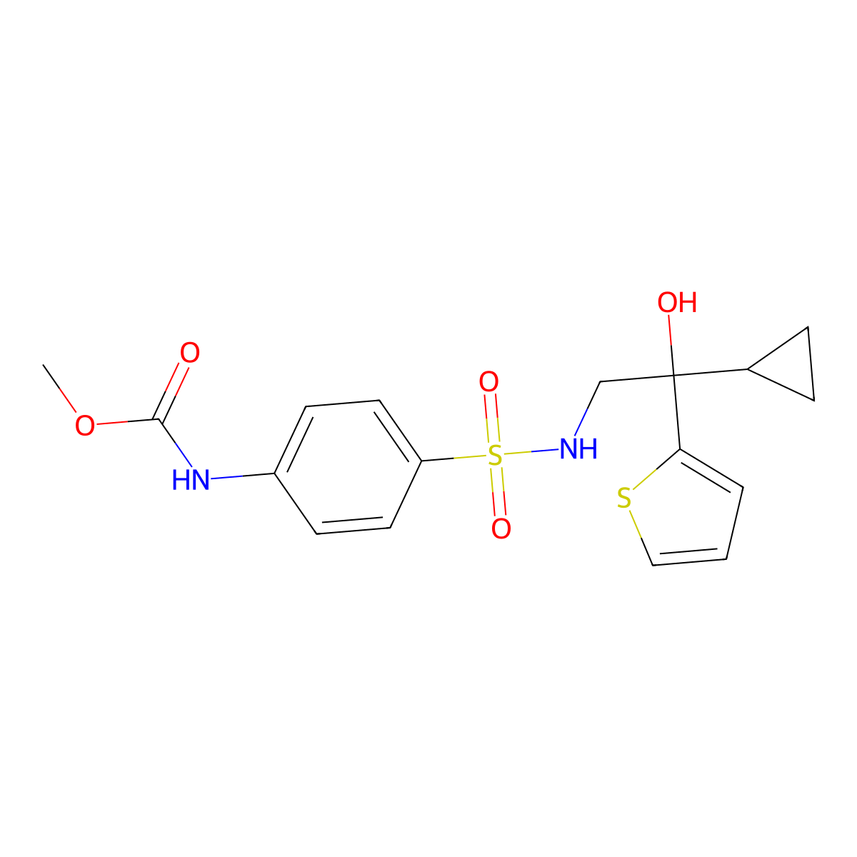 methyl (4-(N-(2-cyclopropyl-2-hydroxy-2-(thiophen-2-yl)ethyl)sulfamoyl)phenyl)carbamate molecular structure, CAS 1795190-35-0