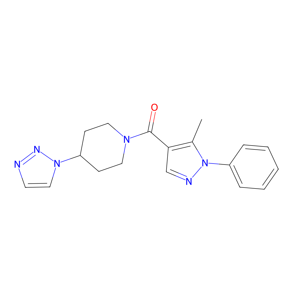 1-(5-methyl-1-phenyl-1H-pyrazole-4-carbonyl)-4-(1H-1,2,3-triazol-1-yl)piperidine molecular structure, CAS 1795190-38-3