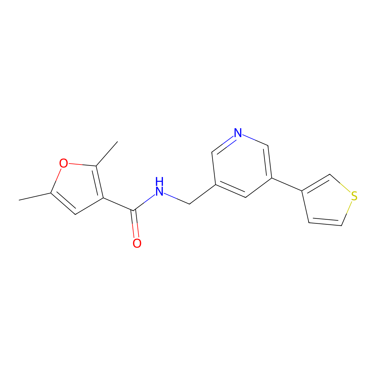 2,5-dimethyl-N-((5-(thiophen-3-yl)pyridin-3-yl)methyl)furan-3-carboxamide molecular structure, CAS 1795190-64-5