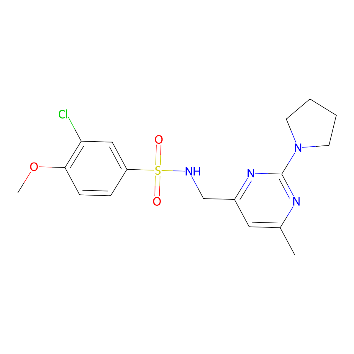 3-chloro-4-methoxy-N-((6-methyl-2-(pyrrolidin-1-yl)pyrimidin-4-yl)methyl)benzenesulfonamide molecular structure, CAS 1795190-65-6