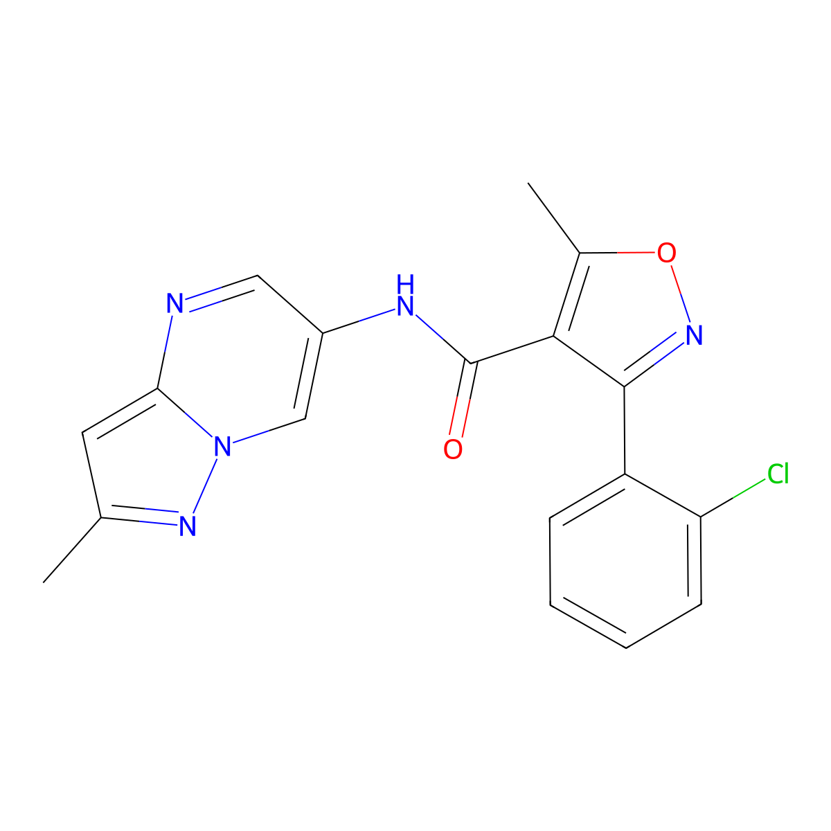 3-(2-chlorophenyl)-5-methyl-N-(2-methylpyrazolo[1,5-a]pyrimidin-6-yl)isoxazole-4-carboxamide molecular structure, CAS 1795190-86-1