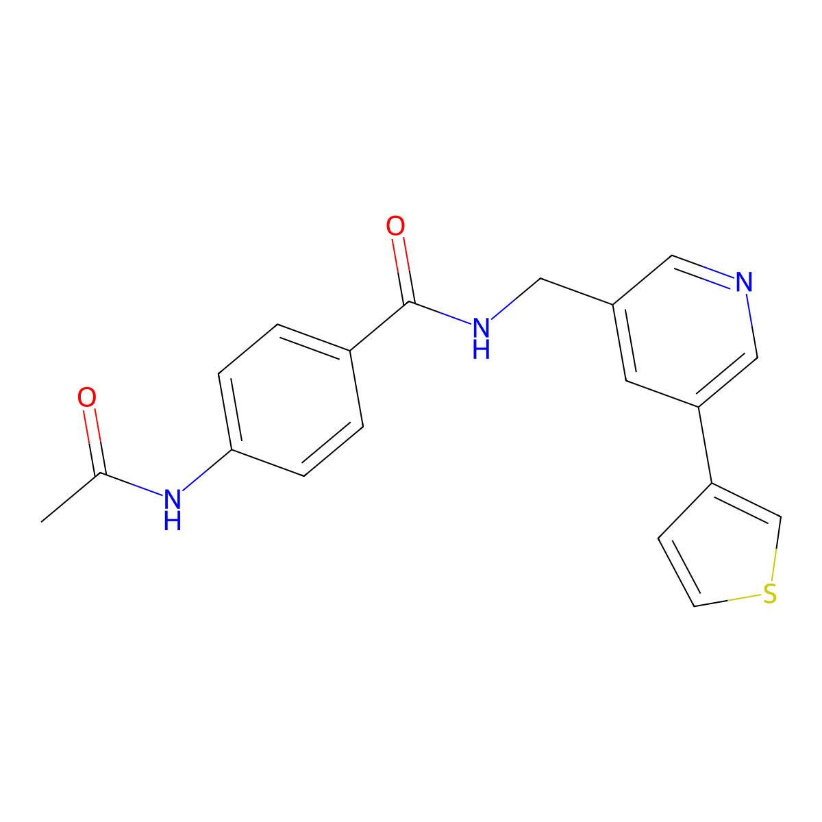 4-acetamido-N-{[5-(thiophen-3-yl)pyridin-3-yl]methyl}benzamide molecular structure, CAS 1795190-91-8