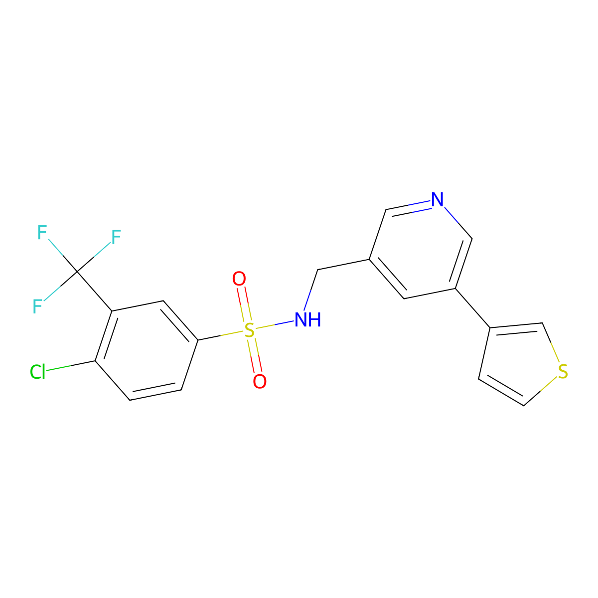 4-chloro-N-((5-(thiophen-3-yl)pyridin-3-yl)methyl)-3-(trifluoromethyl)benzenesulfonamide molecular structure, CAS 1795191-06-8