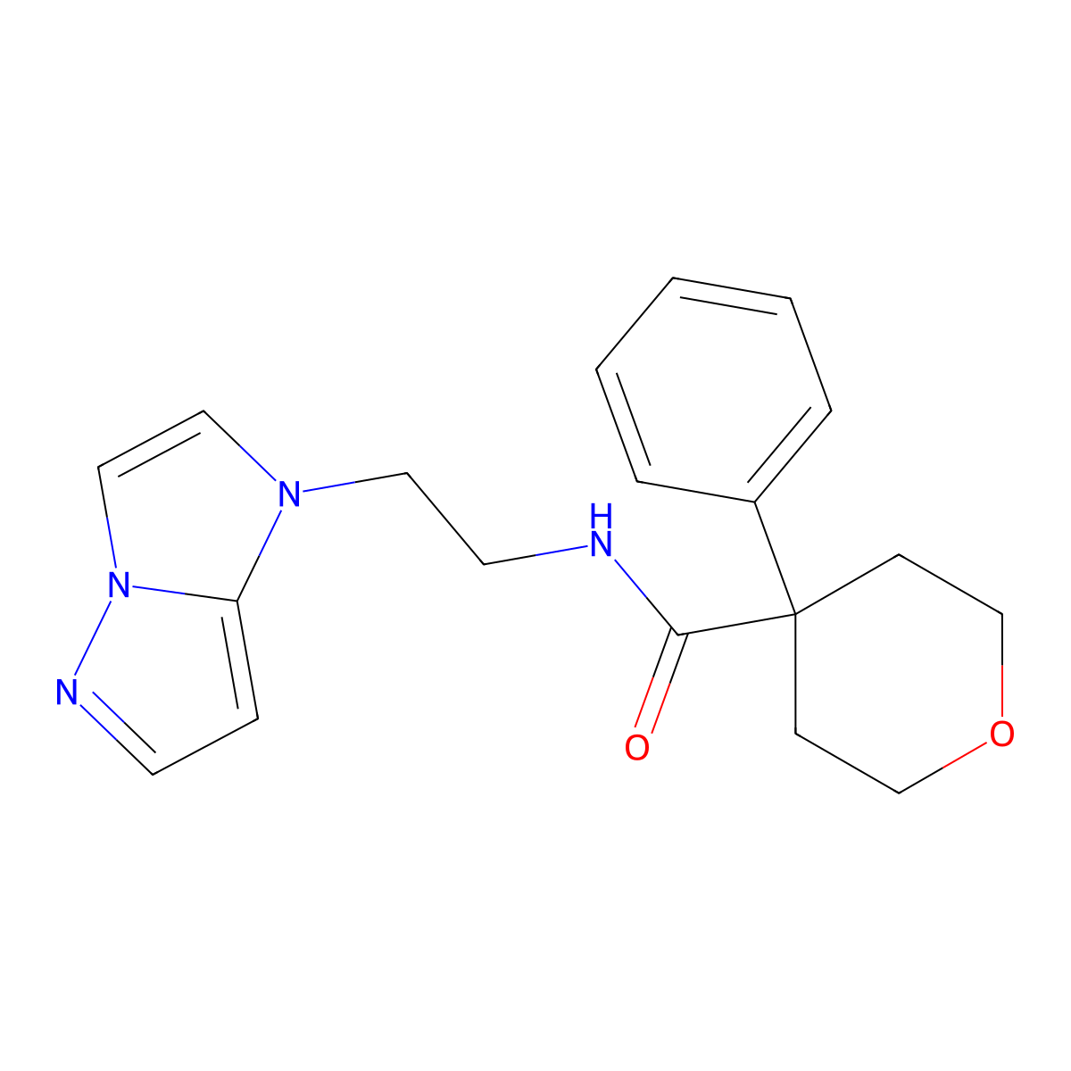 N-(2-(1H-imidazo[1,2-b]pyrazol-1-yl)ethyl)-4-phenyltetrahydro-2H-pyran-4-carboxamide molecular structure, CAS 1795191-08-0