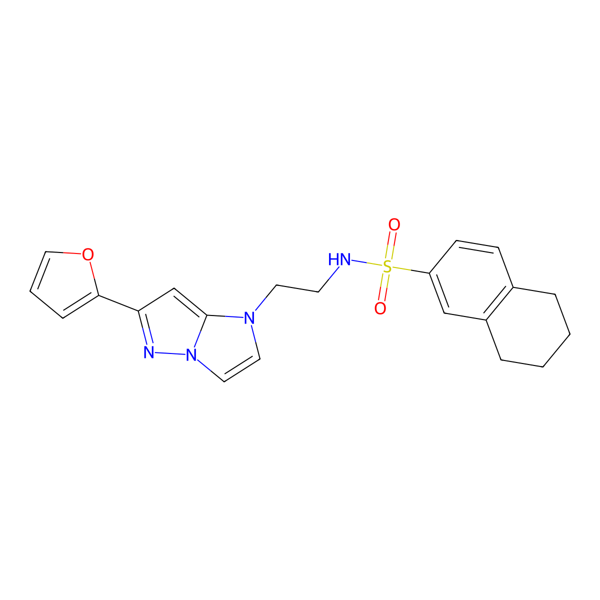 N-(2-(6-(furan-2-yl)-1H-imidazo[1,2-b]pyrazol-1-yl)ethyl)-5,6,7,8-tetrahydronaphthalene-2-sulfonamide molecular structure, CAS 1795191-28-4