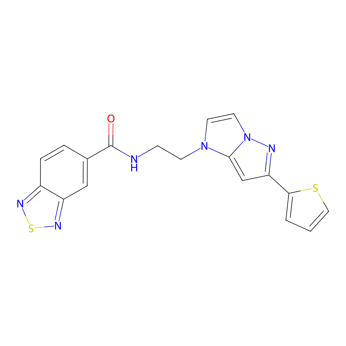 N-(2-(6-(thiophen-2-yl)-1H-imidazo[1,2-b]pyrazol-1-yl)ethyl)benzo[c][1,2,5]thiadiazole-5-carboxamide molecular structure, CAS 1795191-33-1