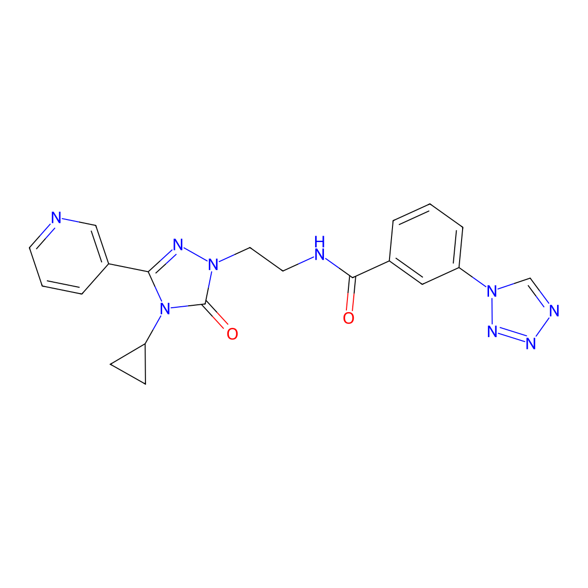 N-(2-(4-cyclopropyl-5-oxo-3-(pyridin-3-yl)-4,5-dihydro-1H-1,2,4-triazol-1-yl)ethyl)-3-(1H-tetrazol-1-yl)benzamide molecular structure, CAS 1795191-50-2