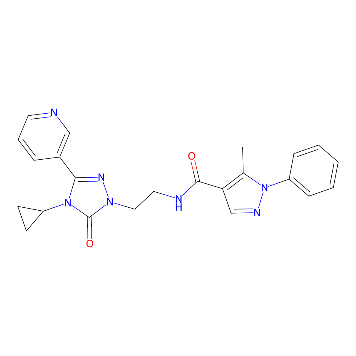 N-{2-[4-cyclopropyl-5-oxo-3-(pyridin-3-yl)-4,5-dihydro-1H-1,2,4-triazol-1-yl]ethyl}-5-methyl-1-phenyl-1H-pyrazole-4-carboxamide molecular structure, CAS 1795191-70-6