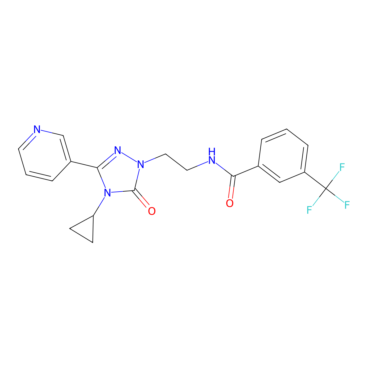 N-(2-(4-cyclopropyl-5-oxo-3-(pyridin-3-yl)-4,5-dihydro-1H-1,2,4-triazol-1-yl)ethyl)-3-(trifluoromethyl)benzamide molecular structure, CAS 1795191-77-3