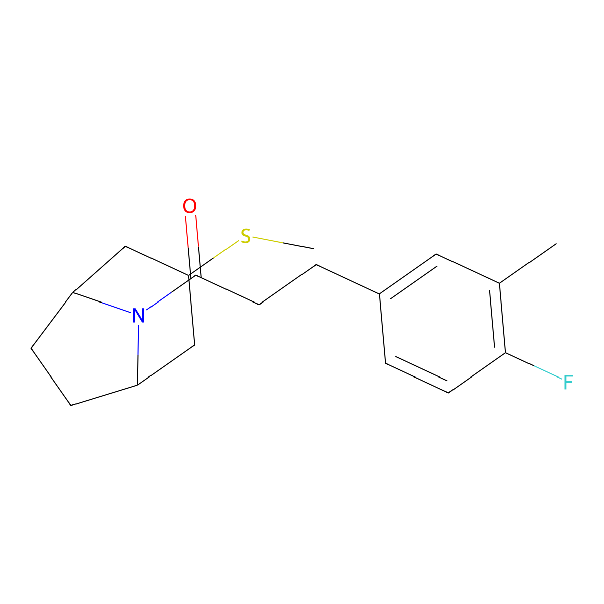 3-(4-fluoro-3-methylphenyl)-1-((1R,5S)-3-(methylthio)-8-azabicyclo[3.2.1]octan-8-yl)propan-1-one molecular structure, CAS 1795191-81-9