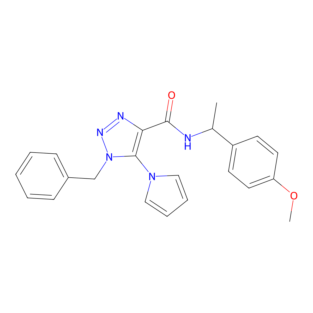 1-benzyl-N-[1-(4-methoxyphenyl)ethyl]-5-(1H-pyrrol-1-yl)-1H-1,2,3-triazole-4-carboxamide molecular structure, CAS 1795192-10-7