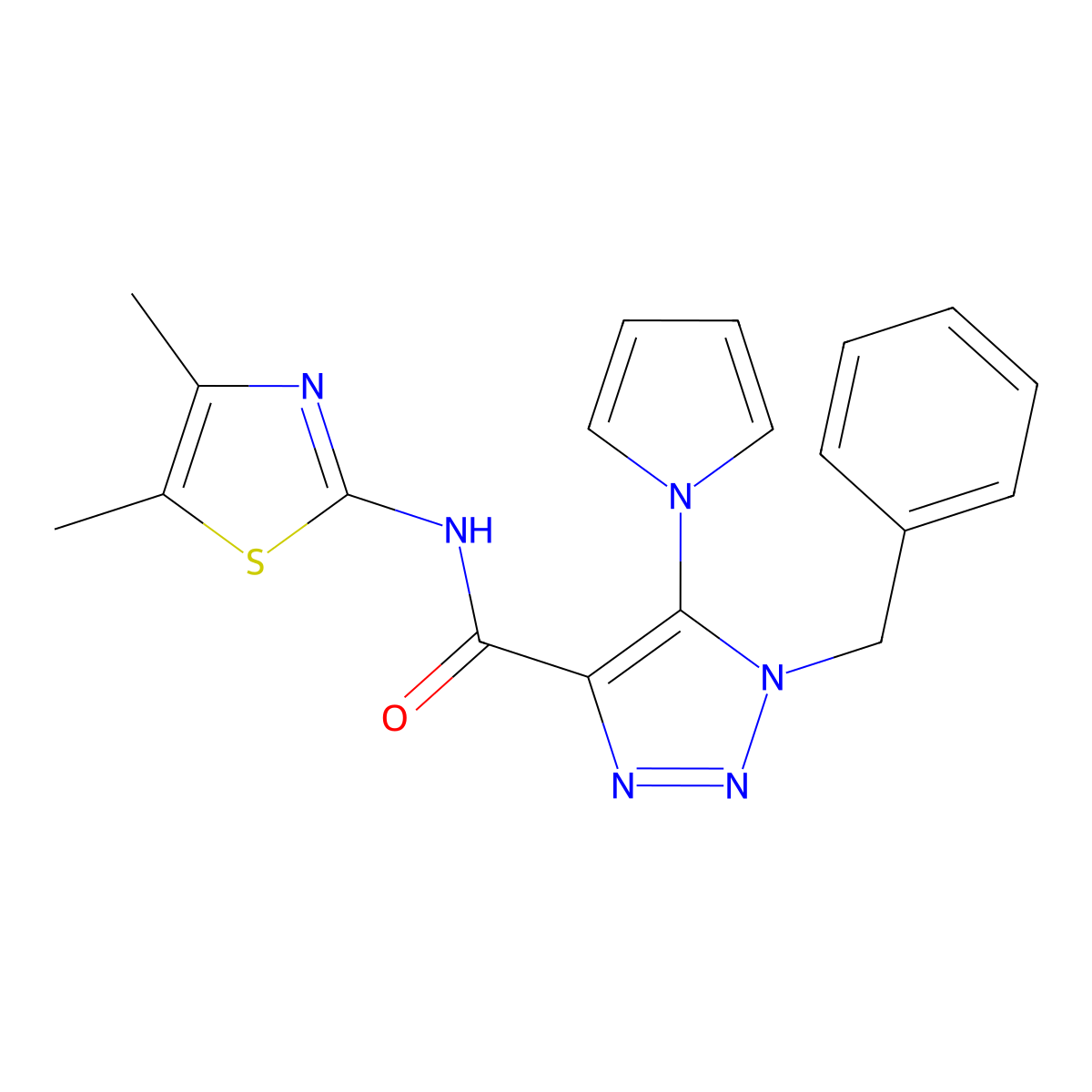 1-benzyl-N-(4,5-dimethyl-1,3-thiazol-2-yl)-5-(1H-pyrrol-1-yl)-1H-1,2,3-triazole-4-carboxamide molecular structure, CAS 1795192-42-5