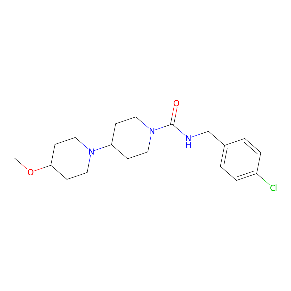 N-(4-chlorobenzyl)-4-methoxy-[1,4'-bipiperidine]-1'-carboxamide molecular structure, CAS 1795192-50-5
