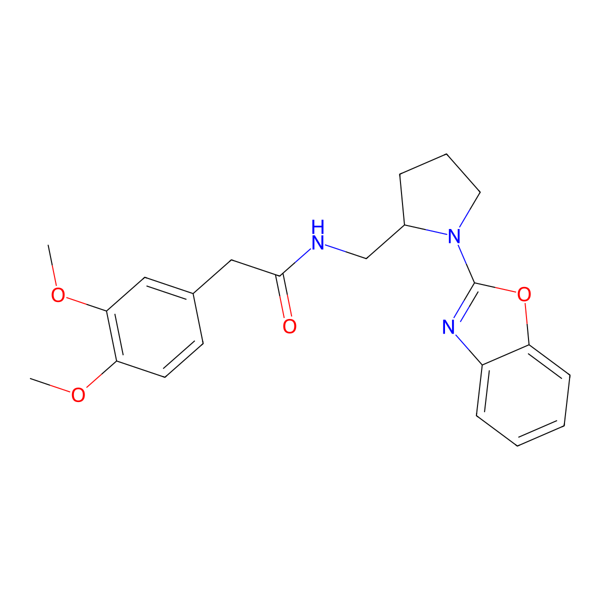 N-((1-(benzo[d]oxazol-2-yl)pyrrolidin-2-yl)methyl)-2-(3,4-dimethoxyphenyl)acetamide molecular structure, CAS 1795192-56-1