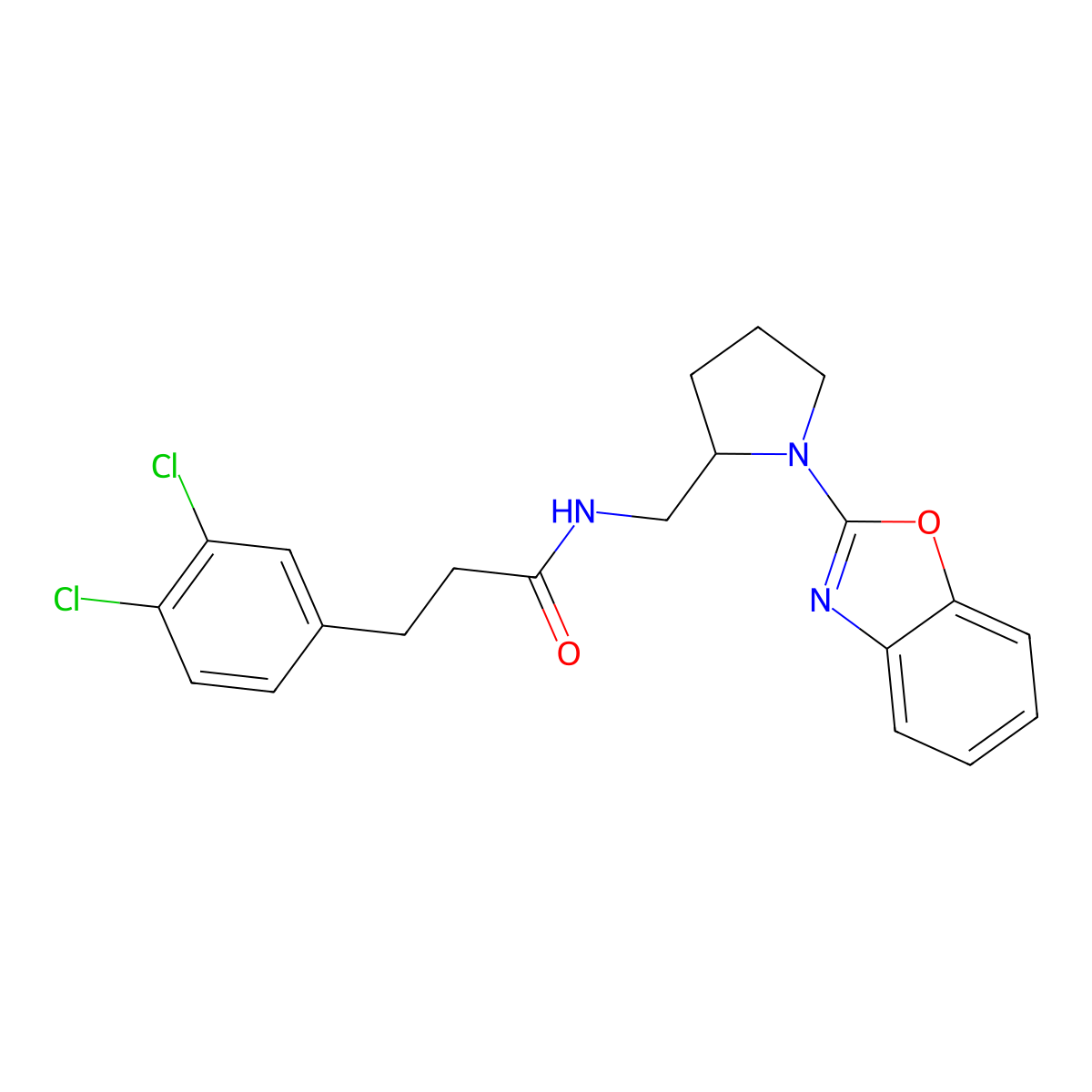N-((1-(benzo[d]oxazol-2-yl)pyrrolidin-2-yl)methyl)-3-(3,4-dichlorophenyl)propanamide molecular structure, CAS 1795192-63-0