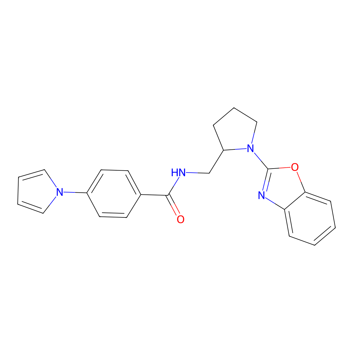 N-((1-(benzo[d]oxazol-2-yl)pyrrolidin-2-yl)methyl)-4-(1H-pyrrol-1-yl)benzamide molecular structure, CAS 1795192-70-9