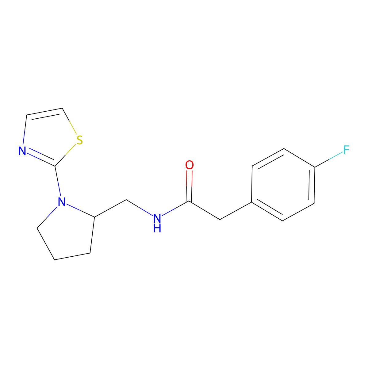 2-(4-fluorophenyl)-N-((1-(thiazol-2-yl)pyrrolidin-2-yl)methyl)acetamide molecular structure, CAS 1795192-76-5