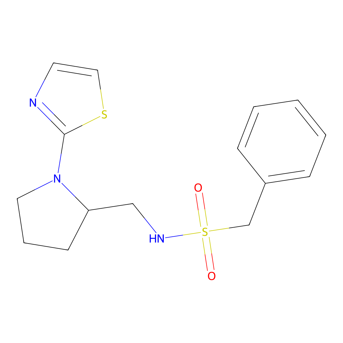 1-phenyl-N-((1-(thiazol-2-yl)pyrrolidin-2-yl)methyl)methanesulfonamide molecular structure, CAS 1795192-83-4