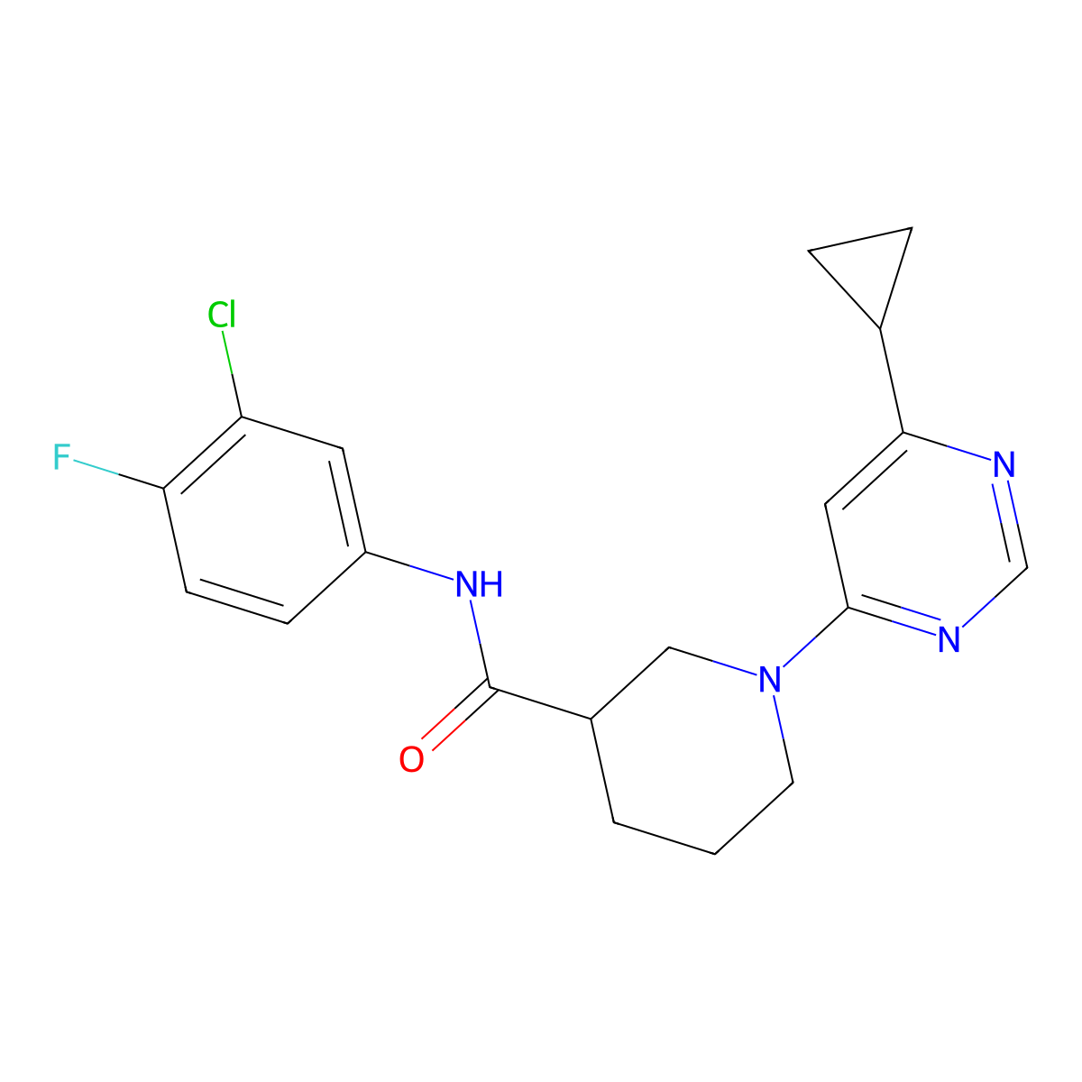 N-(3-chloro-4-fluorophenyl)-1-(6-cyclopropylpyrimidin-4-yl)piperidine-3-carboxamide molecular structure, CAS 1795193-58-6