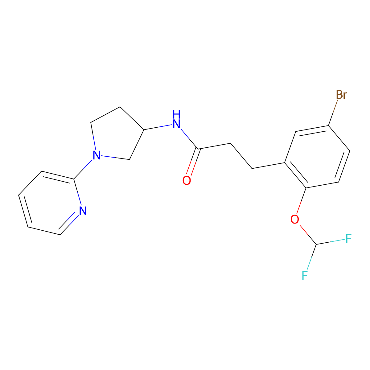 3-(5-bromo-2-(difluoromethoxy)phenyl)-N-(1-(pyridin-2-yl)pyrrolidin-3-yl)propanamide molecular structure, CAS 1795193-73-5