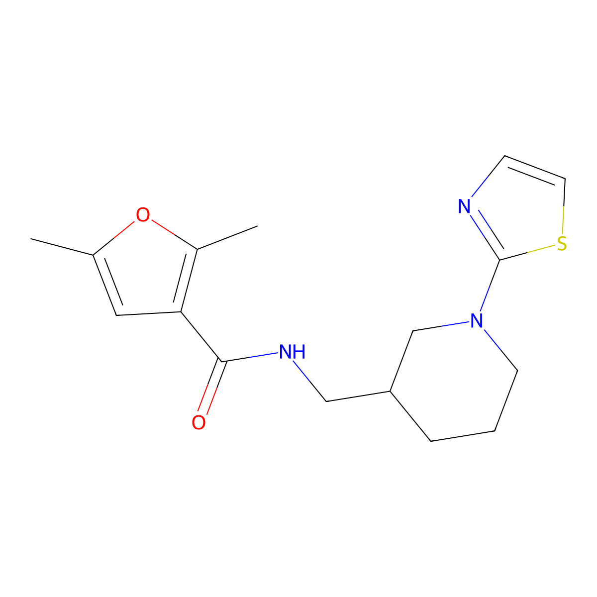 2,5-dimethyl-N-((1-(thiazol-2-yl)piperidin-3-yl)methyl)furan-3-carboxamide molecular structure, CAS 1795194-01-2