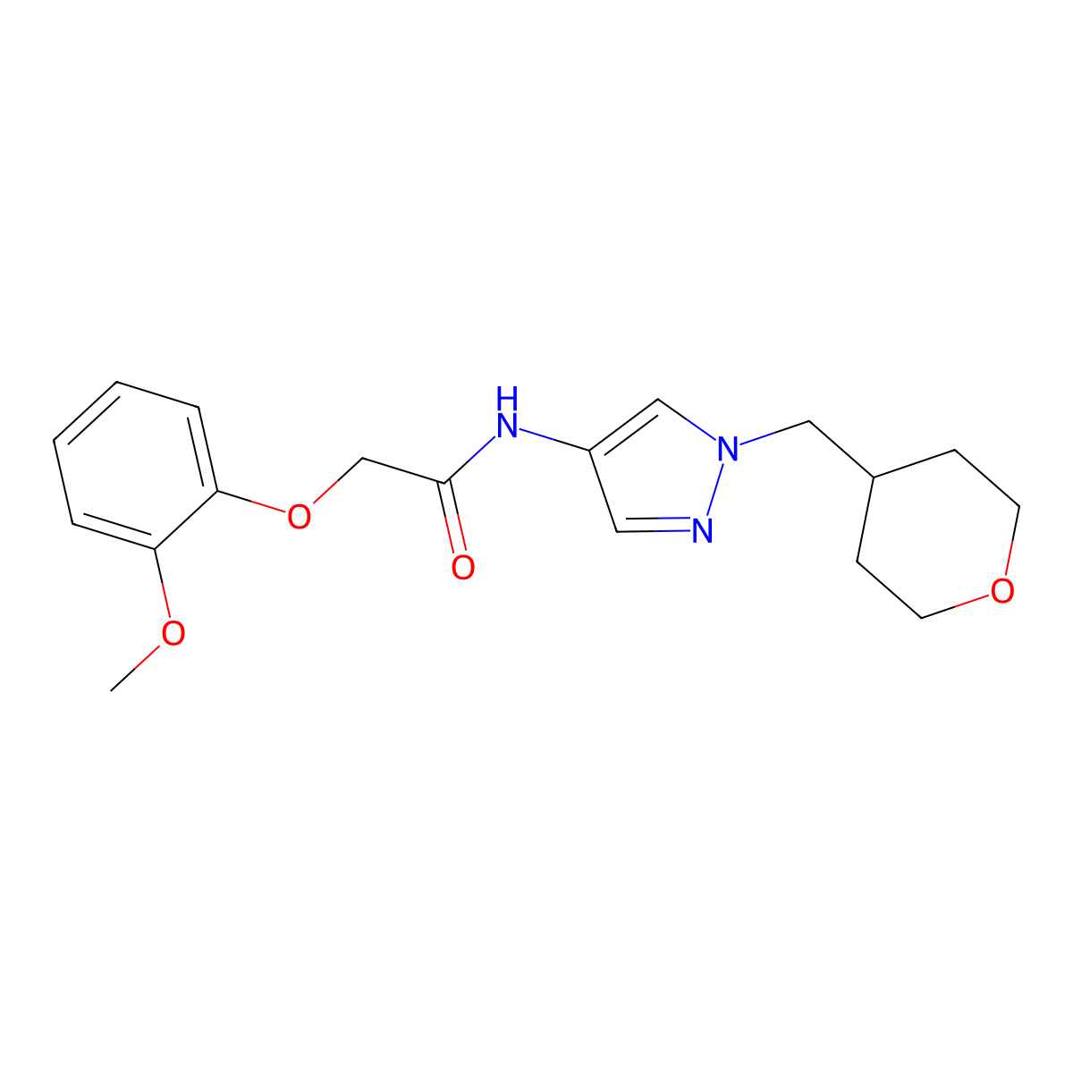 2-(2-methoxyphenoxy)-N-(1-((tetrahydro-2H-pyran-4-yl)methyl)-1H-pyrazol-4-yl)acetamide molecular structure, CAS 1795194-10-3
