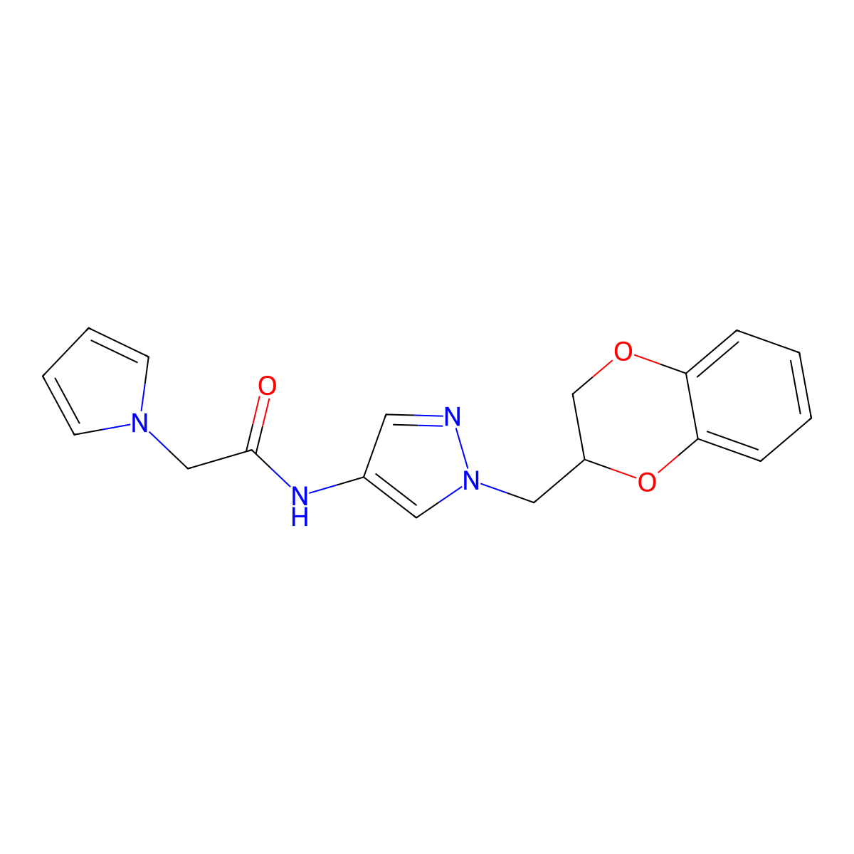 N-(1-((2,3-dihydrobenzo[b][1,4]dioxin-2-yl)methyl)-1H-pyrazol-4-yl)-2-(1H-pyrrol-1-yl)acetamide molecular structure, CAS 1795194-38-5