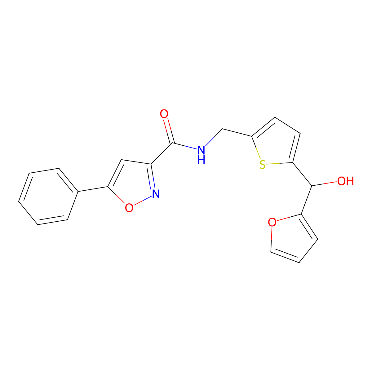 N-((5-(furan-2-yl(hydroxy)methyl)thiophen-2-yl)methyl)-5-phenylisoxazole-3-carboxamide molecular structure, CAS 1795195-58-2