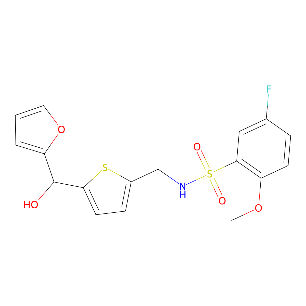 5-fluoro-N-((5-(furan-2-yl(hydroxy)methyl)thiophen-2-yl)methyl)-2-methoxybenzenesulfonamide molecular structure, CAS 1795195-83-3
