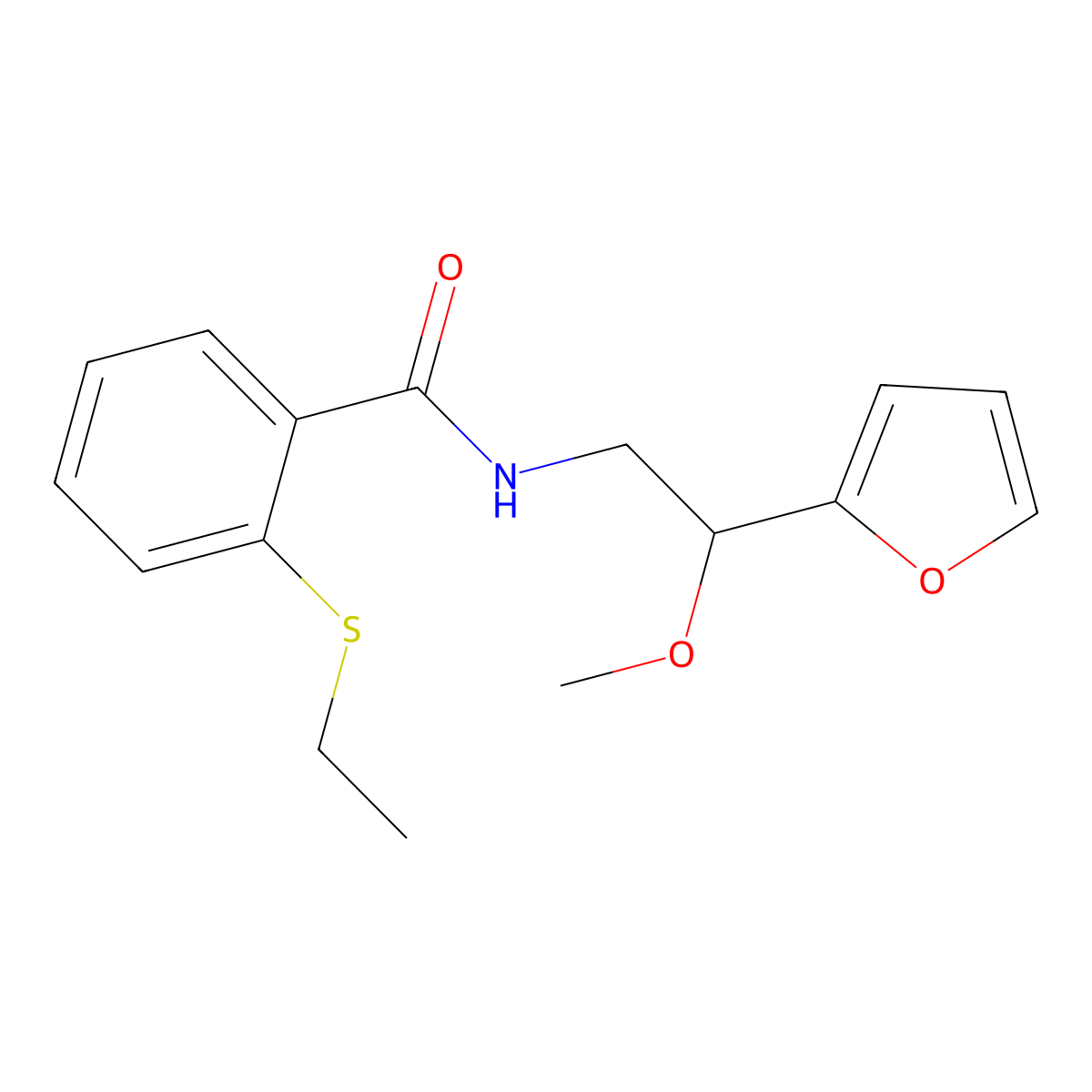 2-(ethylthio)-N-(2-(furan-2-yl)-2-methoxyethyl)benzamide molecular structure, CAS 1795195-99-1