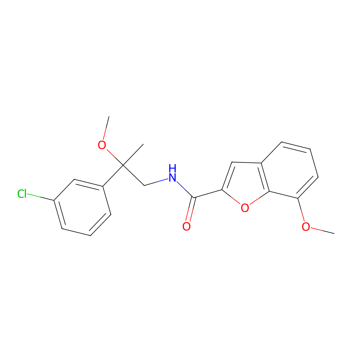 N-(2-(3-chlorophenyl)-2-methoxypropyl)-7-methoxybenzofuran-2-carboxamide molecular structure, CAS 1795196-83-6