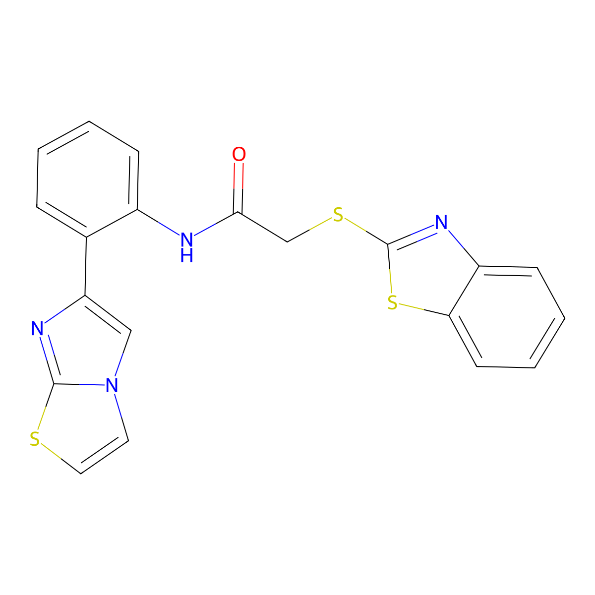 2-(benzo[d]thiazol-2-ylthio)-N-(2-(imidazo[2,1-b]thiazol-6-yl)phenyl)acetamide molecular structure, CAS 1795197-68-0