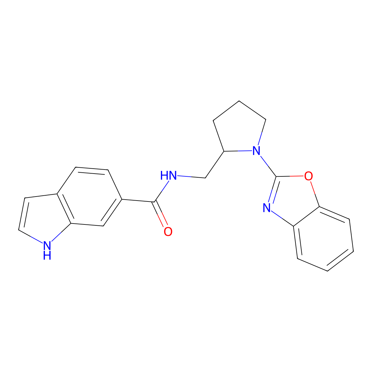N-((1-(benzo[d]oxazol-2-yl)pyrrolidin-2-yl)methyl)-1H-indole-6-carboxamide molecular structure, CAS 1795209-20-9