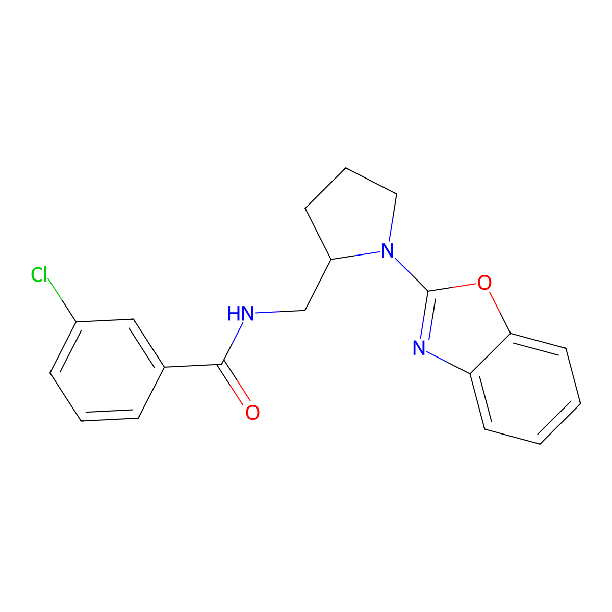 N-((1-(benzo[d]oxazol-2-yl)pyrrolidin-2-yl)methyl)-3-chlorobenzamide molecular structure, CAS 1795209-30-1