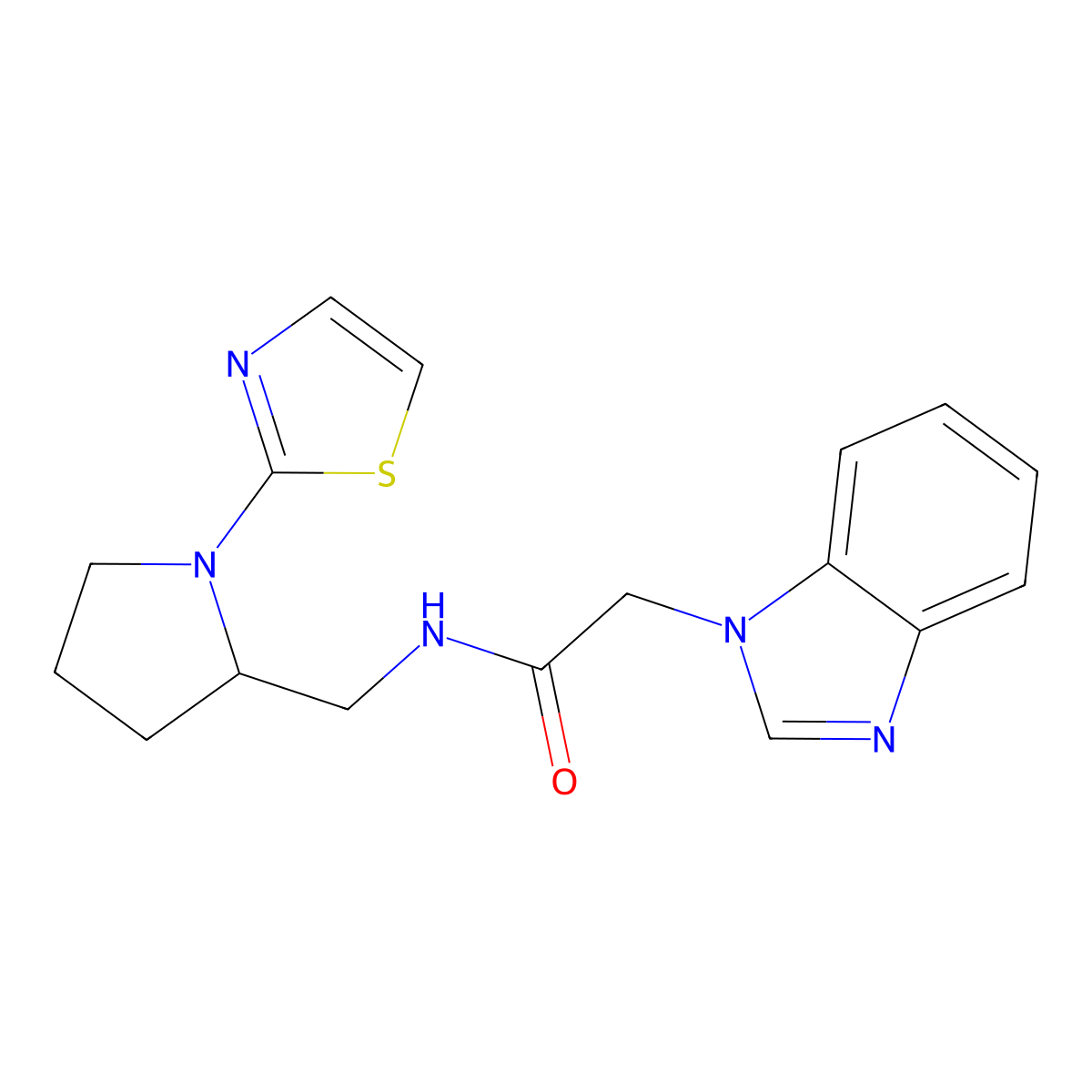 2-(1H-benzo[d]imidazol-1-yl)-N-((1-(thiazol-2-yl)pyrrolidin-2-yl)methyl)acetamide molecular structure, CAS 1795209-92-5