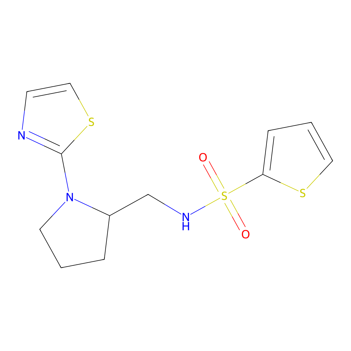 N-((1-(thiazol-2-yl)pyrrolidin-2-yl)methyl)thiophene-2-sulfonamide molecular structure, CAS 1795209-98-1