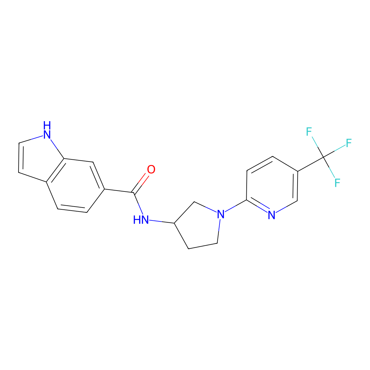 N-{1-[5-(trifluoromethyl)pyridin-2-yl]pyrrolidin-3-yl}-1H-indole-6-carboxamide molecular structure, CAS 1795210-07-9