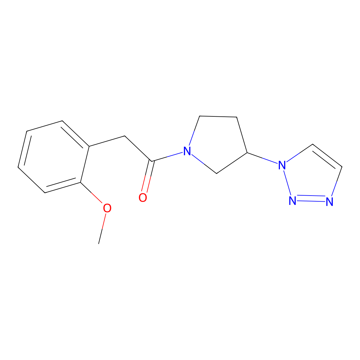 1-(3-(1H-1,2,3-triazol-1-yl)pyrrolidin-1-yl)-2-(2-methoxyphenyl)ethanone molecular structure, CAS 1795212-01-9
