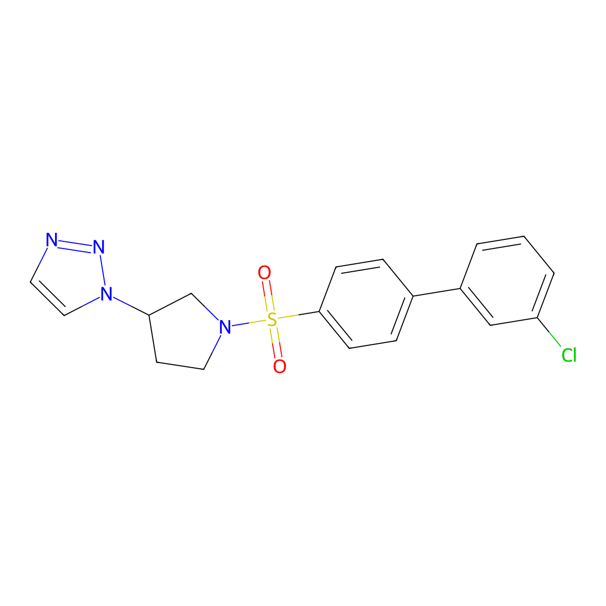 1-(1-((3'-chloro-[1,1'-biphenyl]-4-yl)sulfonyl)pyrrolidin-3-yl)-1H-1,2,3-triazole molecular structure, CAS 1795212-21-3
