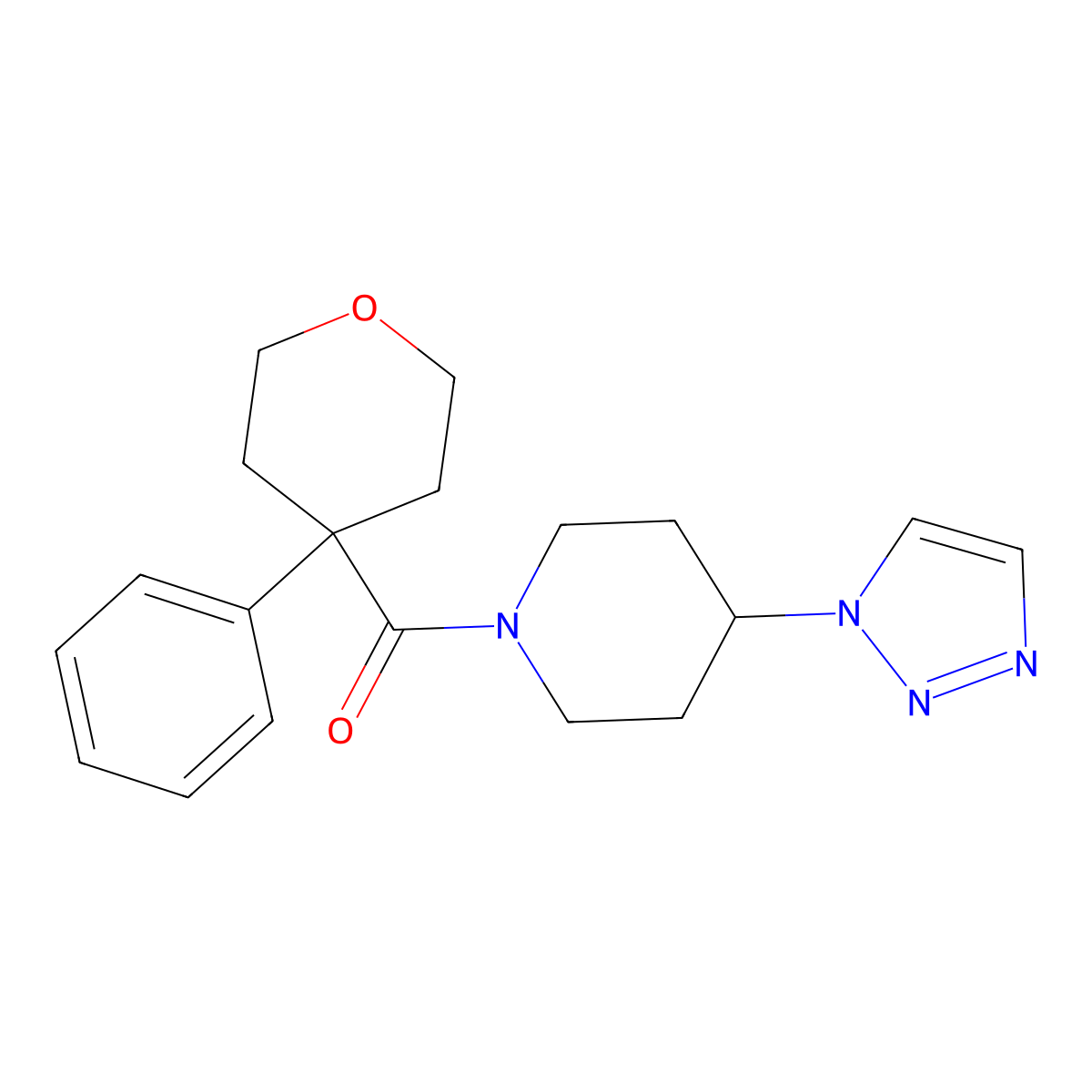 (4-(1H-1,2,3-triazol-1-yl)piperidin-1-yl)(4-phenyltetrahydro-2H-pyran-4-yl)methanone molecular structure, CAS 1795212-58-6