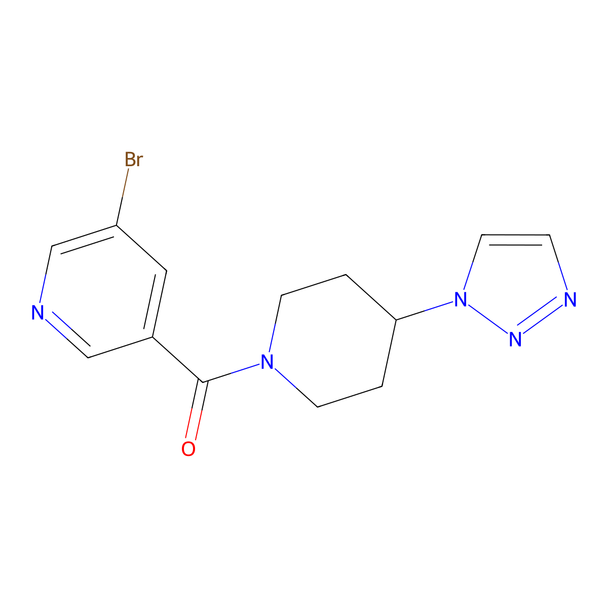(4-(1H-1,2,3-triazol-1-yl)piperidin-1-yl)(5-bromopyridin-3-yl)methanone molecular structure, CAS 1795212-69-9