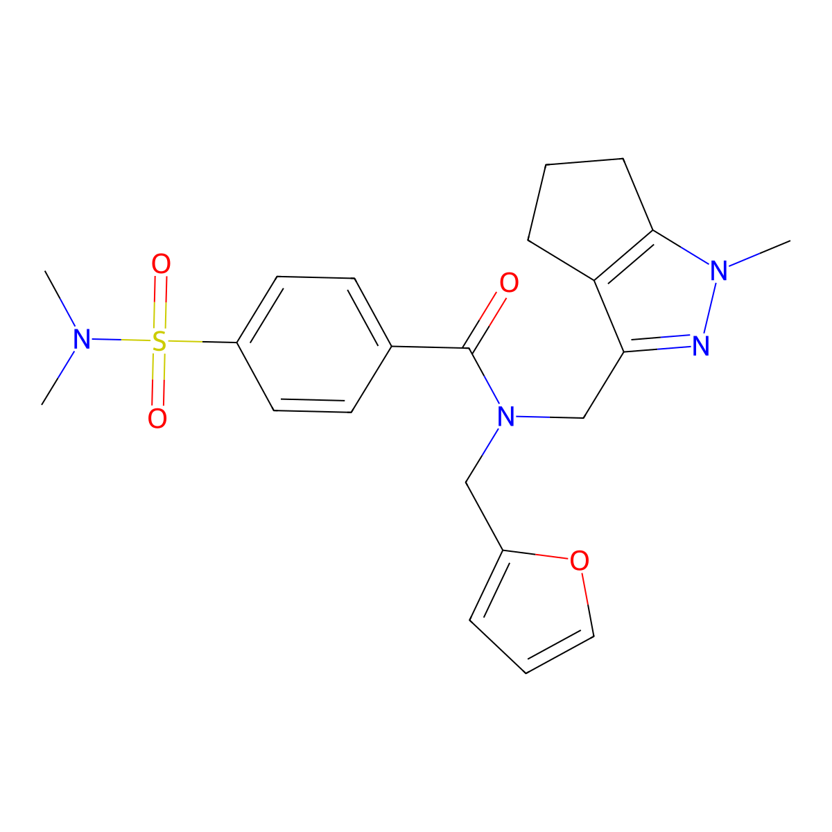 4-(N,N-dimethylsulfamoyl)-N-(furan-2-ylmethyl)-N-((1-methyl-1,4,5,6-tetrahydrocyclopenta[c]pyrazol-3-yl)methyl)benzamide molecular structure, CAS 1795212-95-1