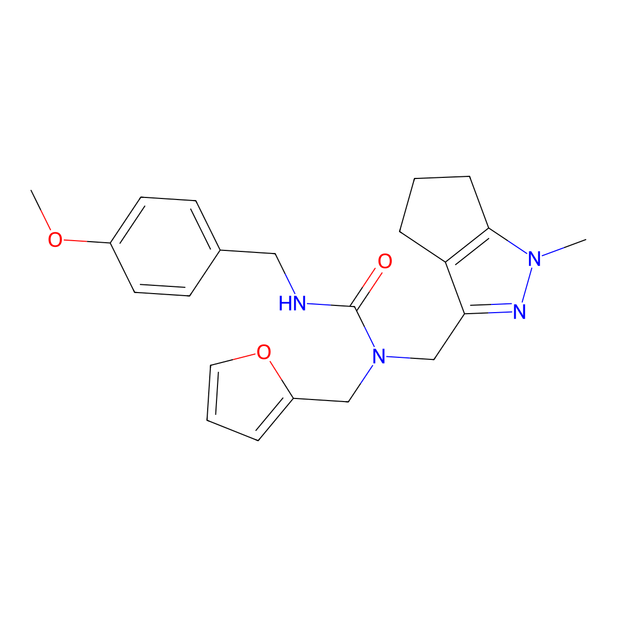1-(Furan-2-ylmethyl)-3-(4-methoxybenzyl)-1-((1-methyl-1,4,5,6-tetrahydrocyclopenta[c]pyrazol-3-yl)methyl)urea molecular structure, CAS 1795213-01-2