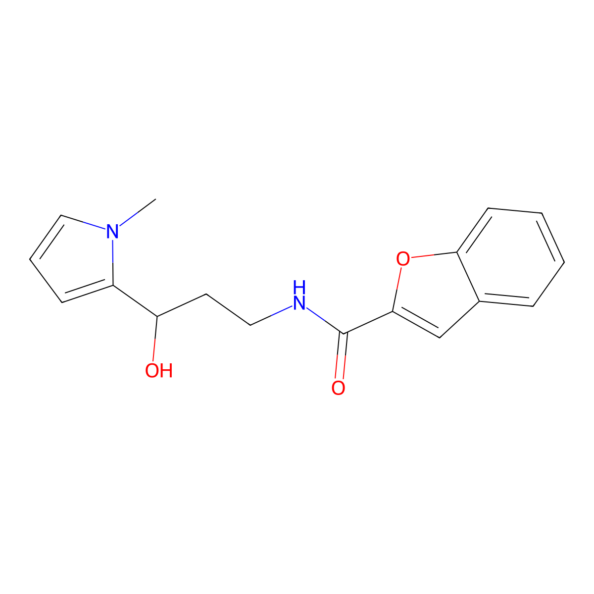 N-(3-hydroxy-3-(1-methyl-1H-pyrrol-2-yl)propyl)benzofuran-2-carboxamide molecular structure, CAS 1795213-14-7