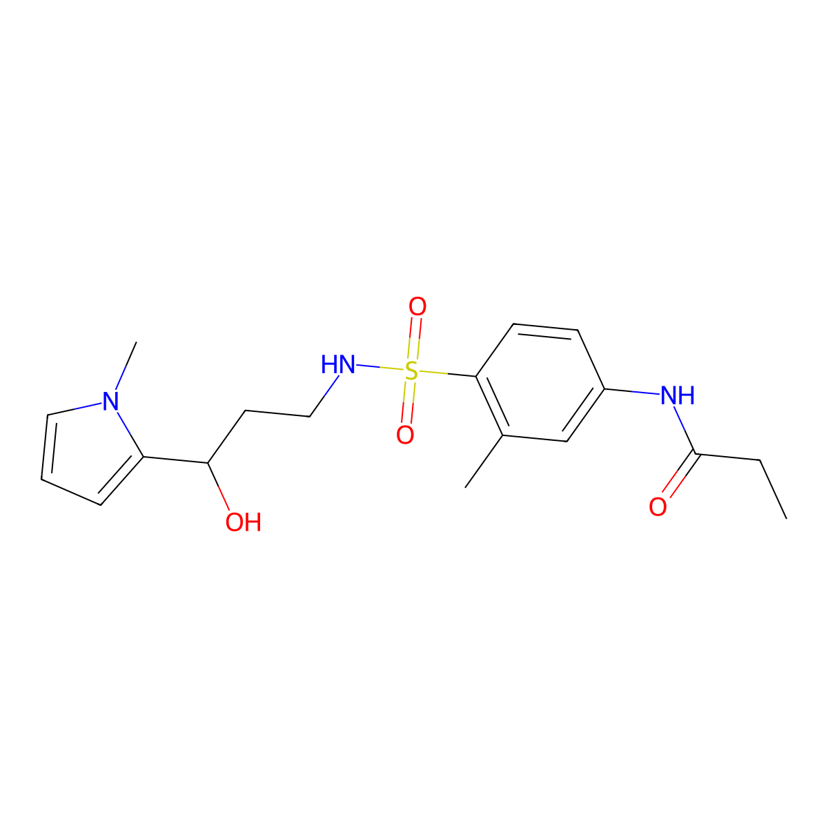 N-(4-(N-(3-hydroxy-3-(1-methyl-1H-pyrrol-2-yl)propyl)sulfamoyl)-3-methylphenyl)propionamide molecular structure, CAS 1795213-32-9