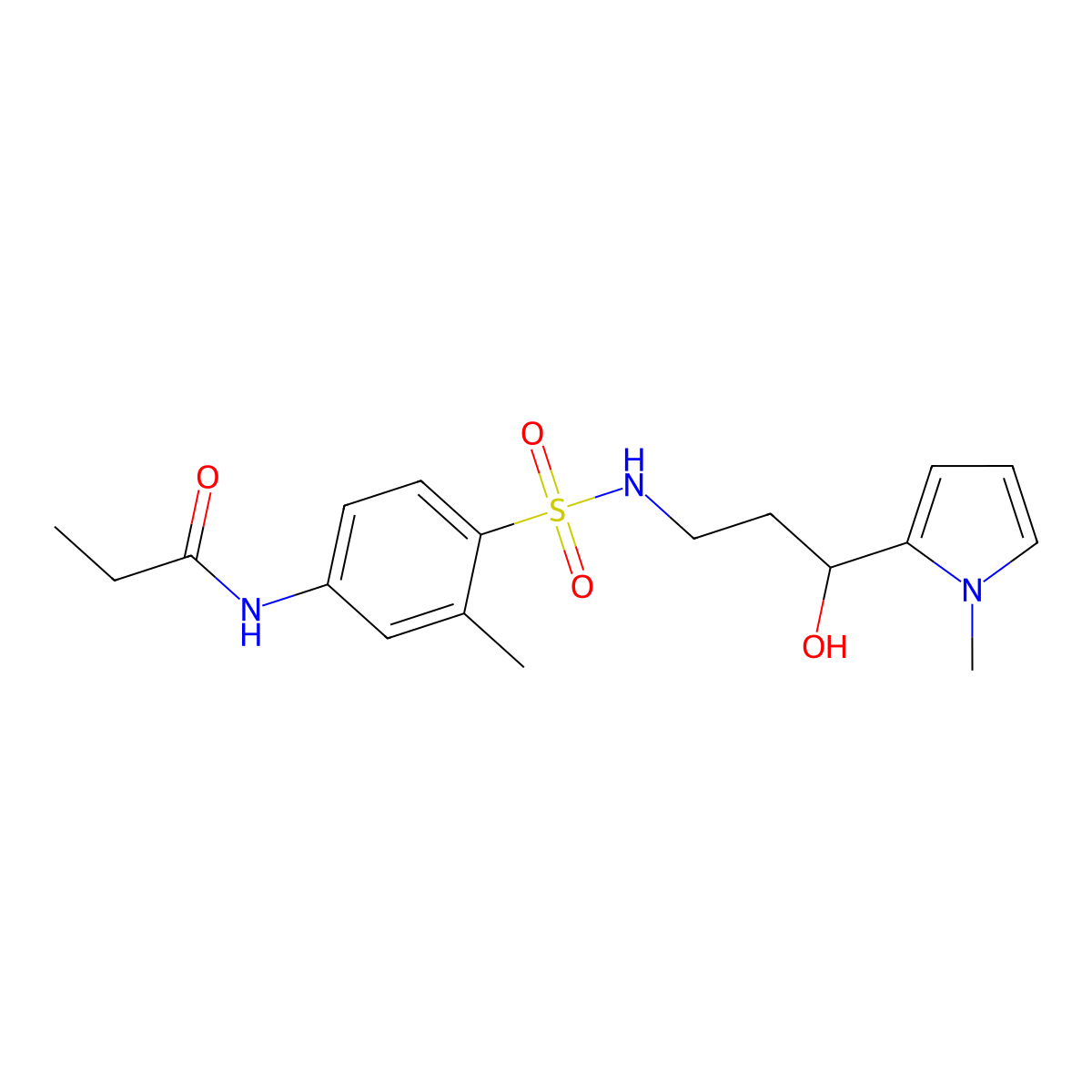 N-(4-(N-(3-hydroxy-3-(1-methyl-1H-pyrrol-2-yl)propyl)sulfamoyl)-3-methylphenyl)propionamide molecular structure, CAS 1795213-32-9