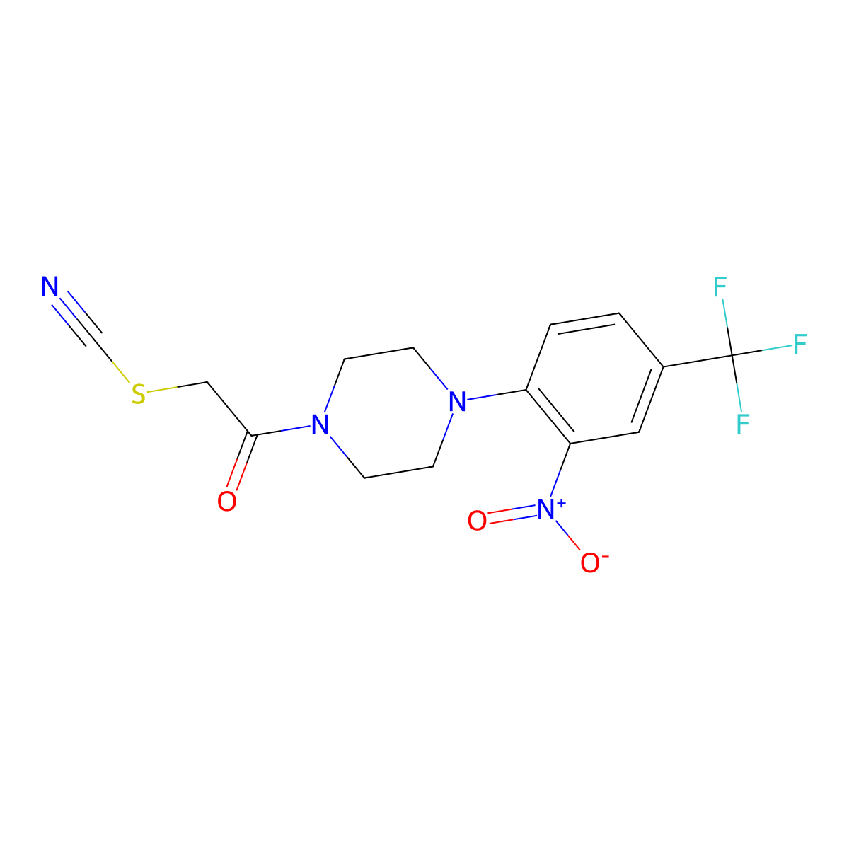 2-{4-[2-Nitro-4-(trifluoromethyl)phenyl]piperazin-1-yl}-2-oxoethyl thiocyanate molecular structure, CAS 1795274-93-9