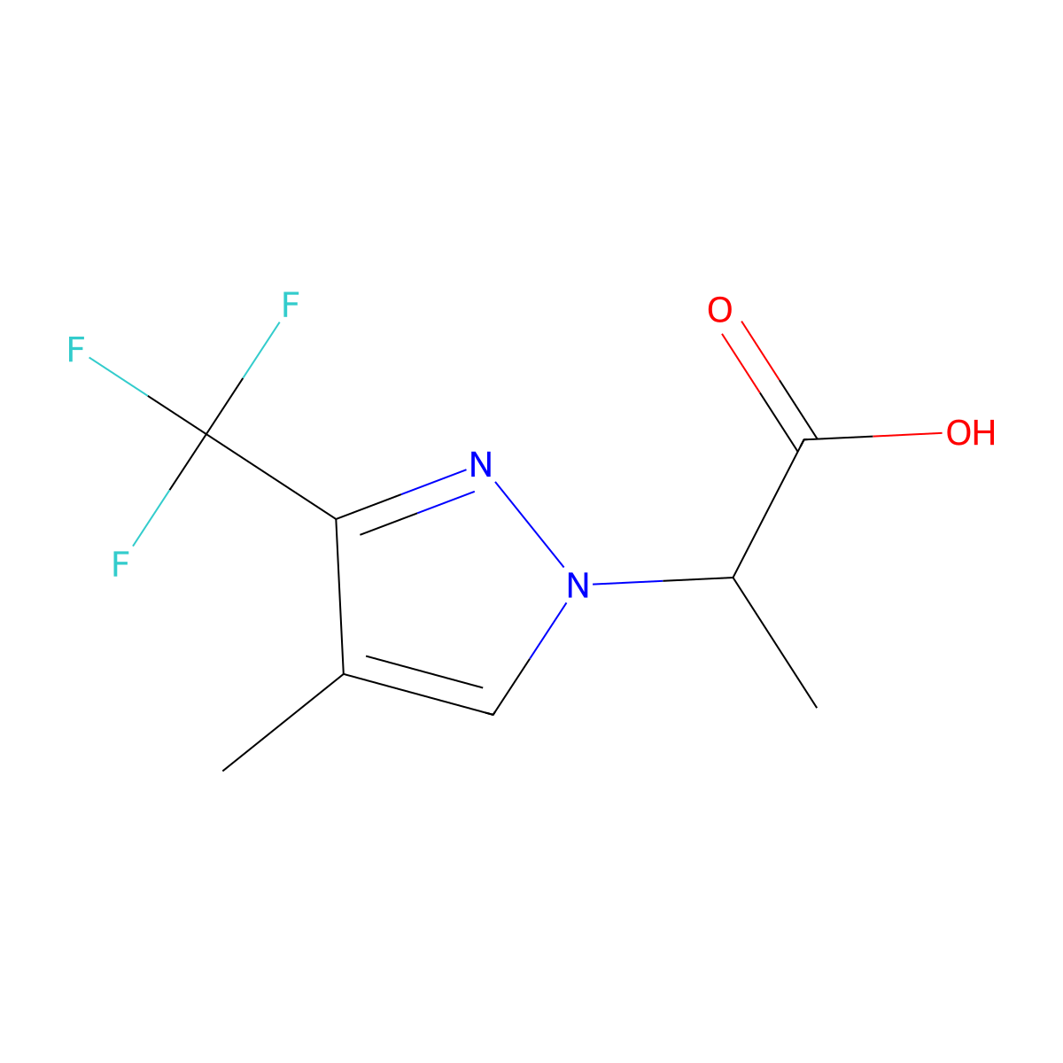 2-[4-methyl-3-(trifluoromethyl)-1H-pyrazol-1-yl]propanoic acid molecular structure, CAS 1795275-29-4